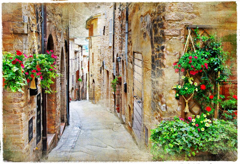 Reizend Straßen von mittelalterlichen Städten, Spello, Italien