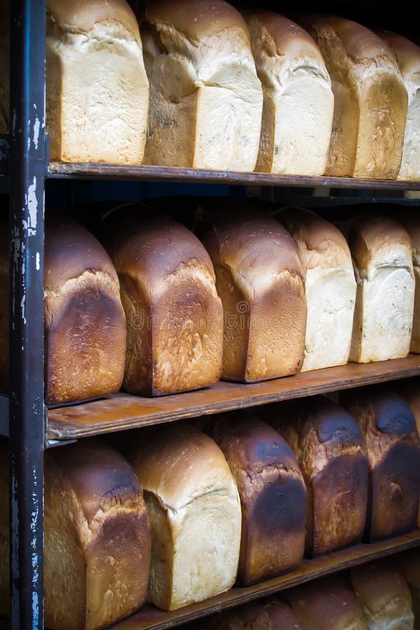 Rek met versgebakken brood royalty-vrije stock afbeeldingen