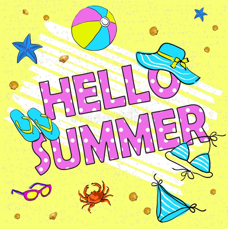 Reklamblad för parti för Hello sommarstrand, vektorillustration vid handen royaltyfri illustrationer Reklamblad för parti för Hello sommarstrand, vektorillustration vid handen royaltyfri illustrationer