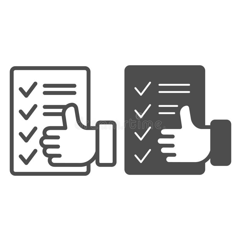 Rekrutierungskonzept für Checklisten und Daumenup-Handleine und solide Symbole. Vektorgrafik. Zusammenfassung des Quiztests lizenzfreie abbildung