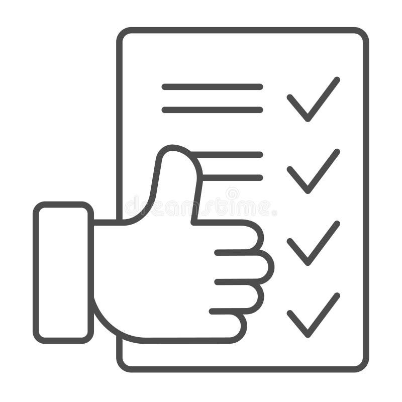Rekrutierungspapier und Daumen-up-Konzept für das Thin-Line-Symbol. Vektorgrafik. Zusammenfassung des Quiztests lizenzfreie abbildung
