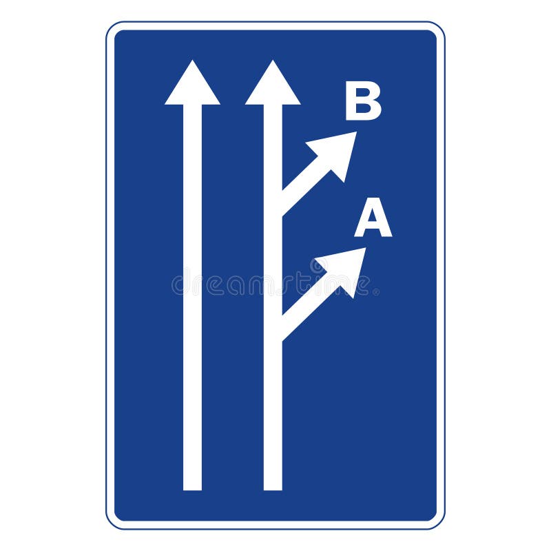 Rektangulär trafiksignal i blått och vitt isolerat på vit bakgrund. signalering av två mycket nära utgångar vektor illustrationer