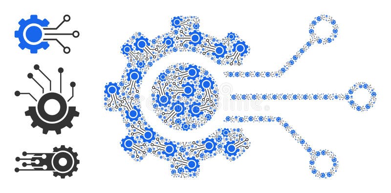 Rekursive digitale Sensorcog-Ikone. Selbst fraktäre Zusammensetzung Digitalsensorcodierung. Die digitale Vektorsensorcog-Zusammensetzung wird mit randomisierten, fraktalen digitalen Sensorcog-Teilen erstellt. Flachdarstellung.