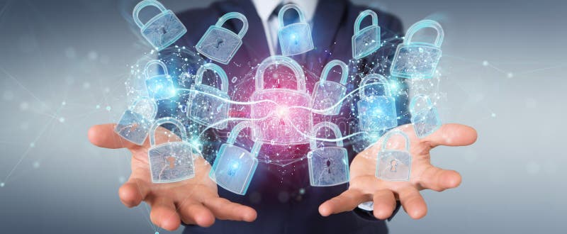 Rela??o da prote??o de seguran?a da Web usada pela rendi??o do homem de neg?cios 3D ilustração do vetor Rela??o da prote??o de seguran?a da Web usada pela rendi??o do homem de neg?cios 3D ilustração do vetor