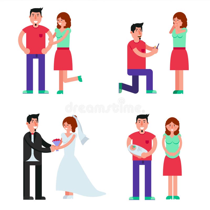 Relaciones jovenes felices de los pares El fechar, proponiendo, boda ilustración del vector Relaciones jovenes felices de los pares El fechar, proponiendo, boda ilustración del vector