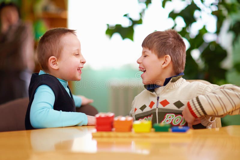 Relation between kids with disabilities in preschool stock image Relation between kids with disabilities in preschool stock image