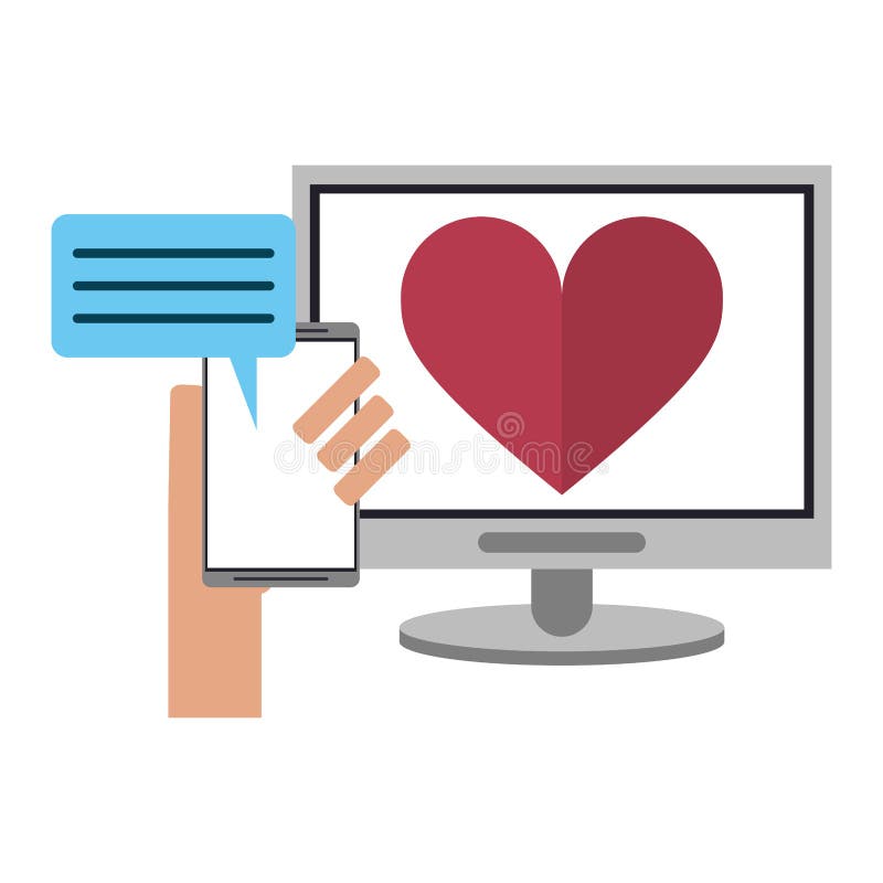 Relationship Chat with Computer and Smartphone Stock Vector