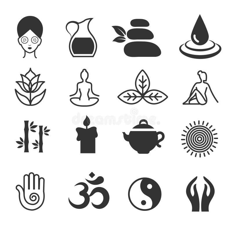 Relax icons vector. Yoga health and spa symbols, zen skin care