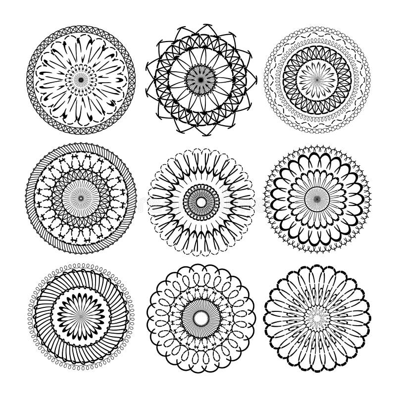 Relax mandala set. Abstract ethnic model mandalas mandalas with repeat geometric circle round ornament vector illustration