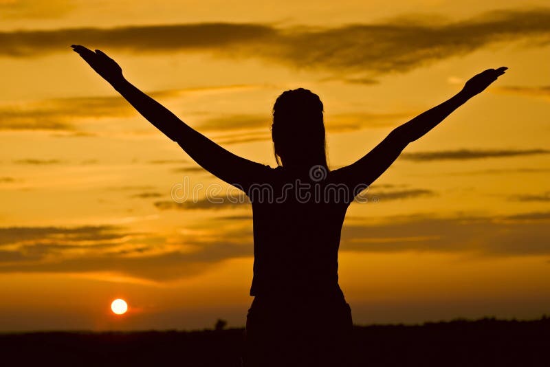 Happy Woman Jumping And Enjoying Life In Field At Sunset In Mountains Stock  Photo, Picture and Royalty Free Image. Image 97035120.