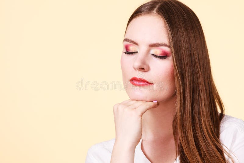 Attractive woman with thinking and contemplating royalty free stock photos Attractive woman with thinking and contemplating royalty free stock photos