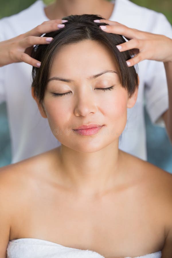 Relaxed Brunette Getting A Head Massage Stock Image Image Of Pretty
