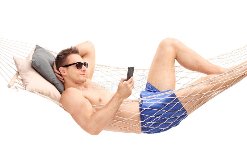Pensando...... - Página 23 Relaxed-man-lying-hammock-typing-phone-young-comfortably-his-cell-isolated-white-background-54846600
