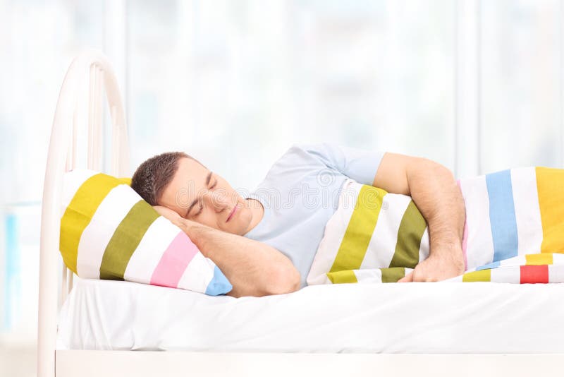 Relaxed Man Sleeping In A Comfortable Bed Stock Image Image Of