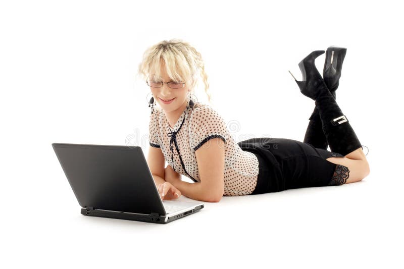 Relaxed office lady with laptop