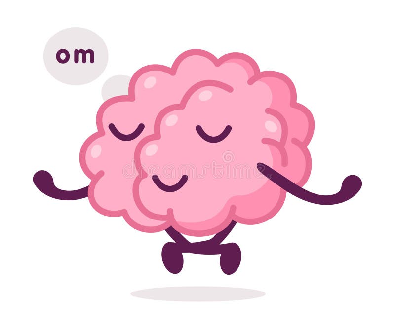 Relaxed Pink Brain Meditating, Funny Human Nervous System Organ Cartoon