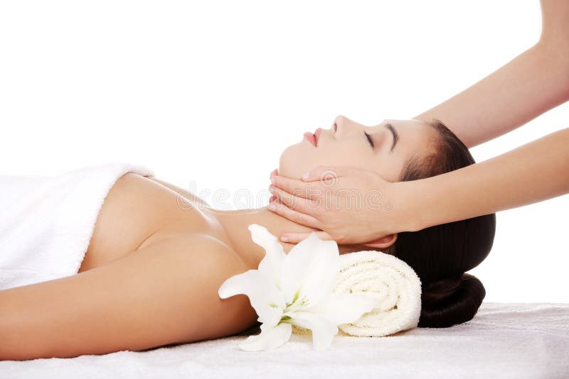 Relaxed woman enjoy receiving face massage royalty free stock image Relaxed woman enjoy receiving face massage royalty free stock image