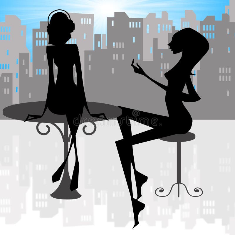 Illustration showing two ladies in silhouette relaxing. Illustration showing two ladies in silhouette relaxing