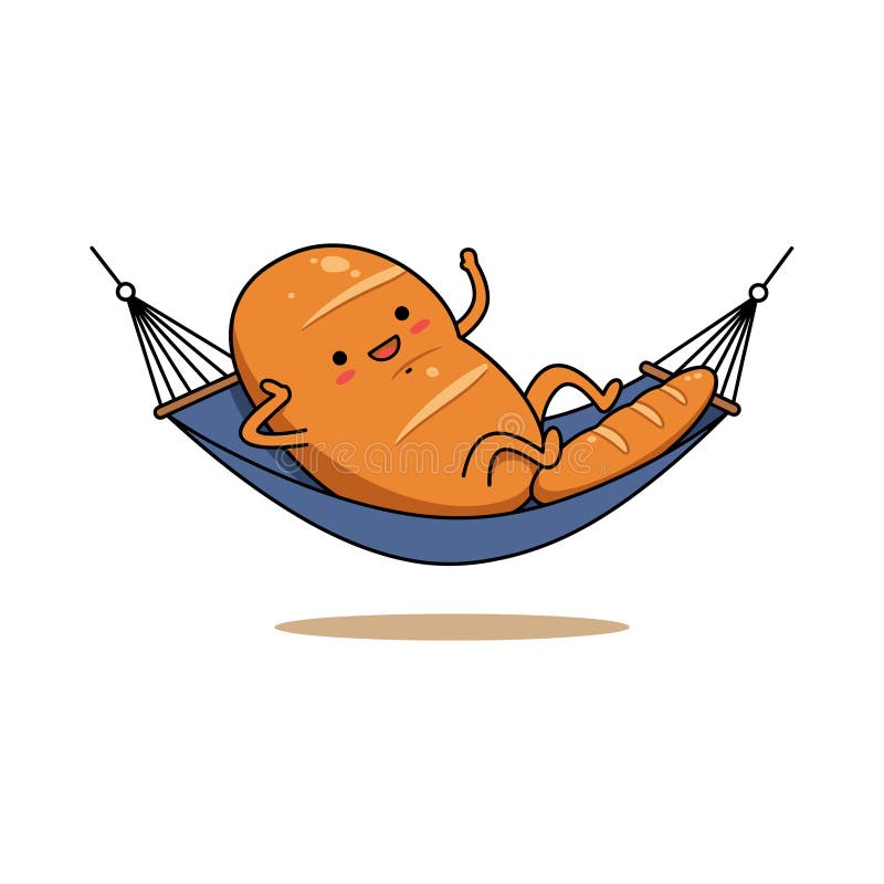 Relaxing cute bread cartoon character lying in hammock vector illustration stock illustration