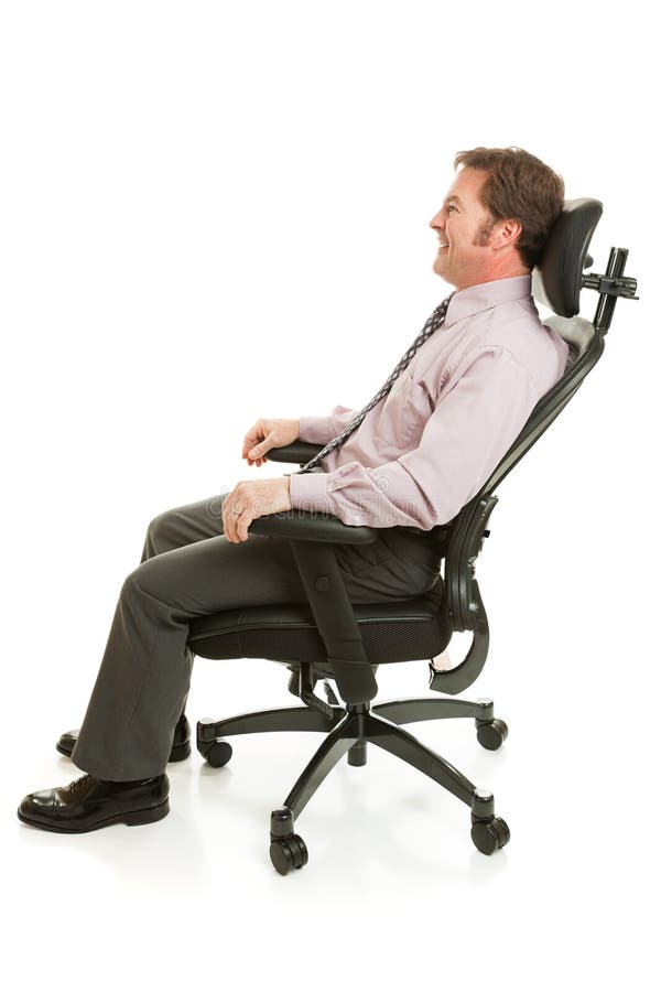 Businessman relaxing in a comfortable ergonomic office chair. Full body isolated on white. Businessman relaxing in a comfortable ergonomic office chair. Full body isolated on white.