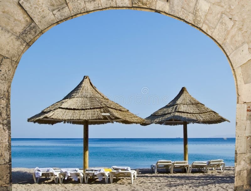 Relaxing facilities at sandy beach of Eilat