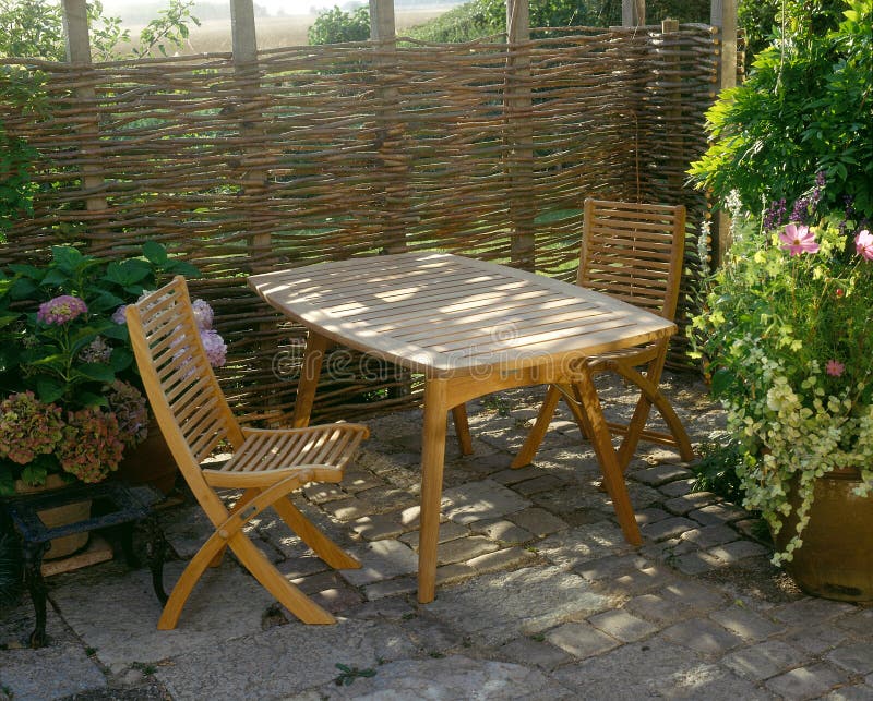 Relaxing patio in the sun stock photo