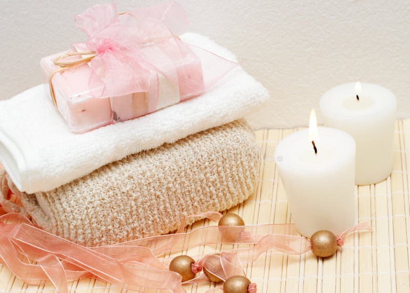 Relaxing spa scene with body products