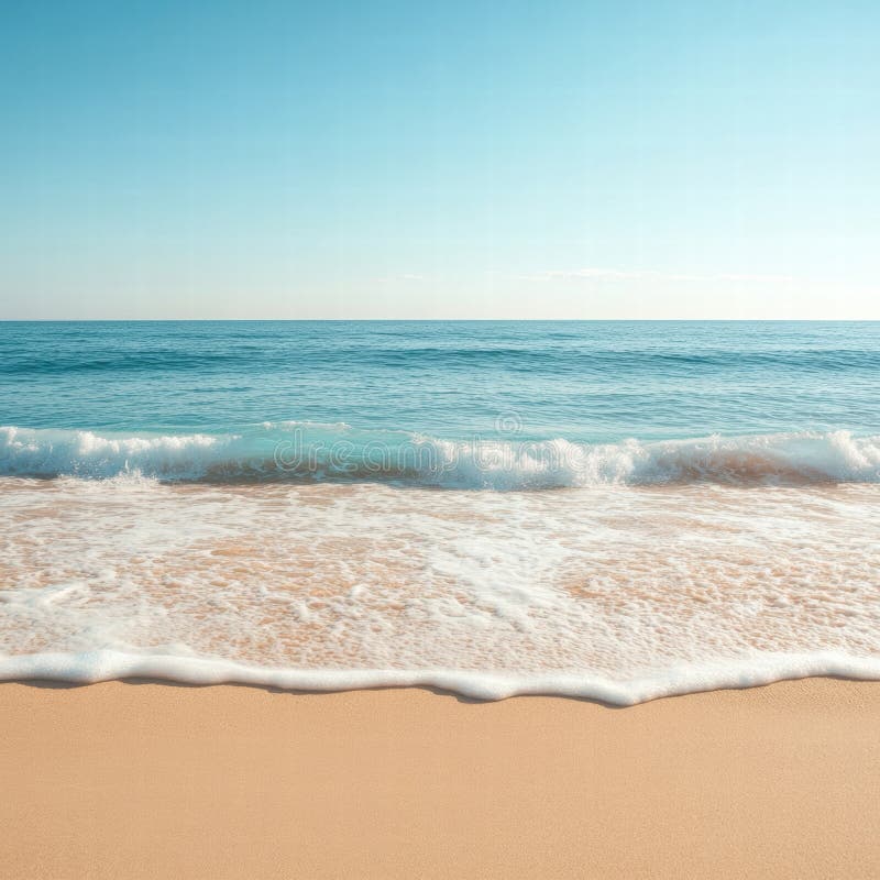 Relaxter Strand mit sanften Wellen, die am Ufer unter einem klaren blauen Himmel ragen. generative Hilfe stockfoto