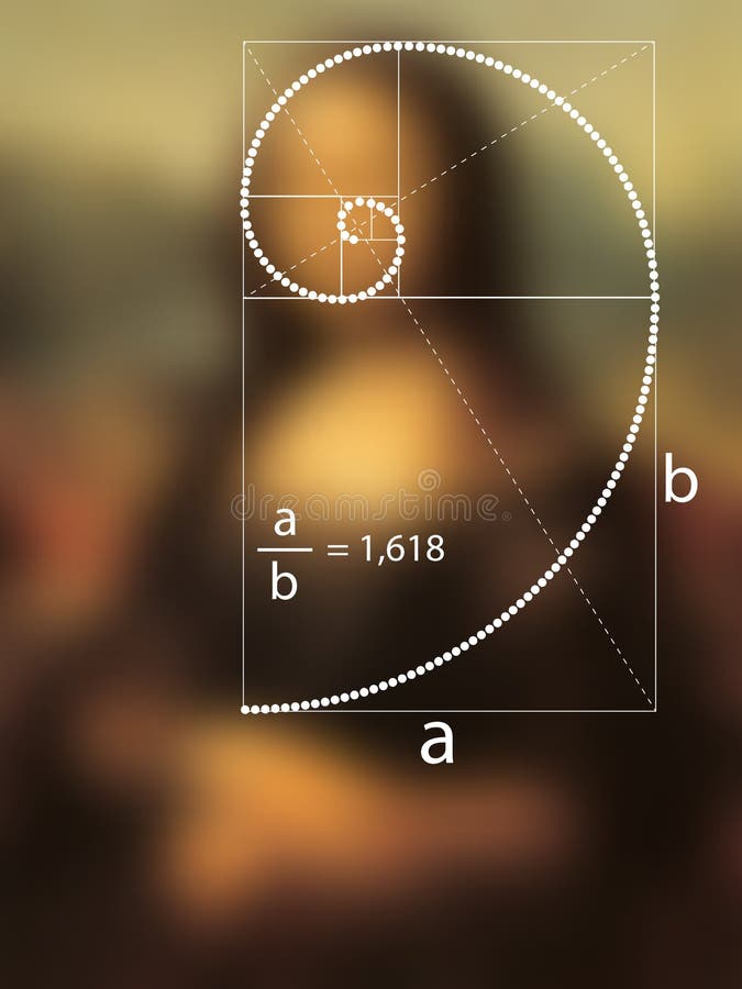 Relação dourada em linha pontilhada na pintura renascentista. sequência fibonacci: espiral geométrica feita a partir de um vetor d