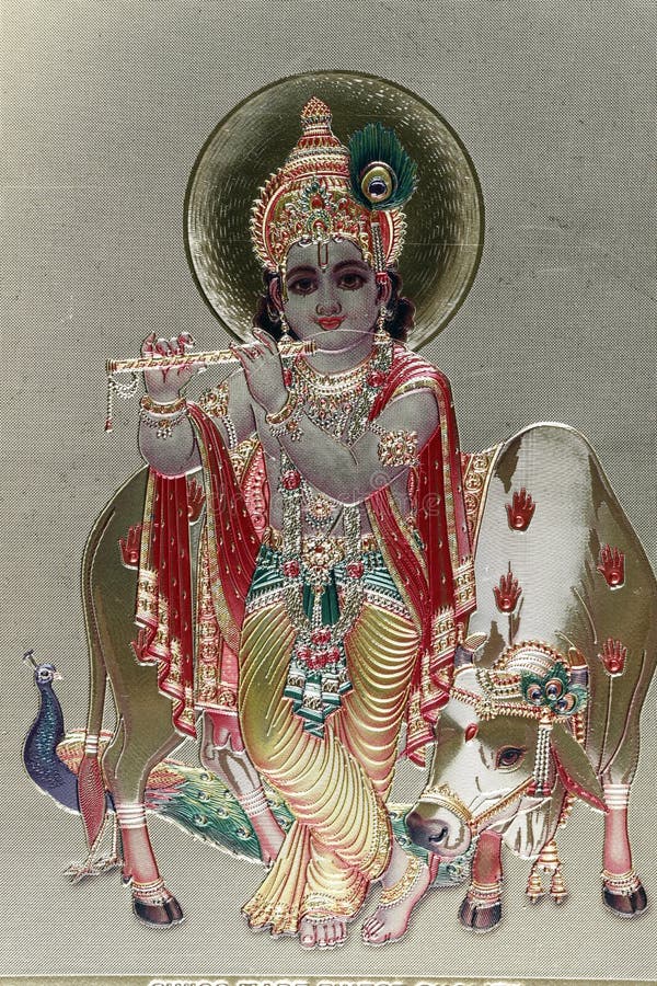 Lord Krishna with sacred cow. Hindu God. Lord Krishna with sacred cow. Hindu God