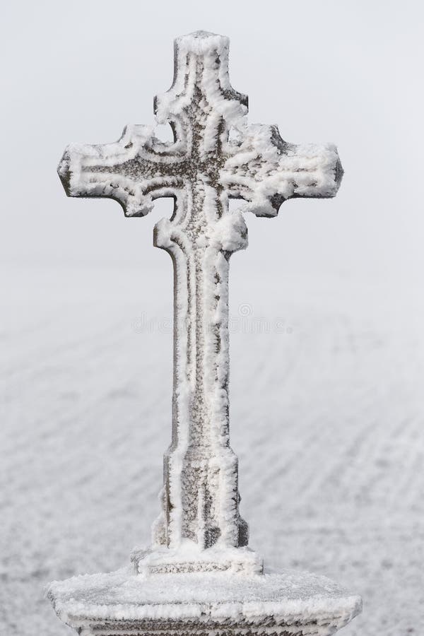 Religion symbol calvary cross outdoor, in frosty day. Religion symbol calvary cross outdoor, in frosty day