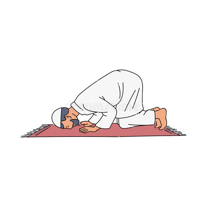 Religious muslim man praying inside the mosque vector illustration in the sketch style isolated on the white background. Religious and national diversity of the people. Religious muslim man praying inside the mosque vector illustration in the sketch style isolated on the white background. Religious and national diversity of the people.