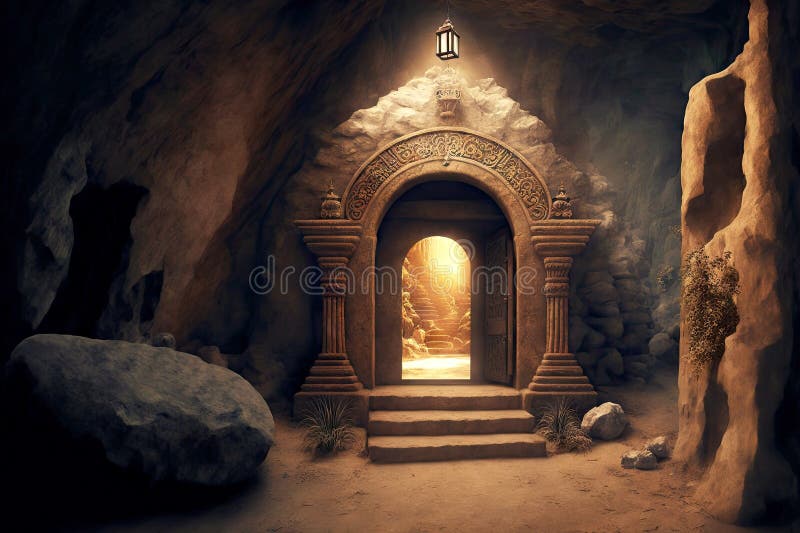 religion and shrines entrance to ancient christian crypt in cave