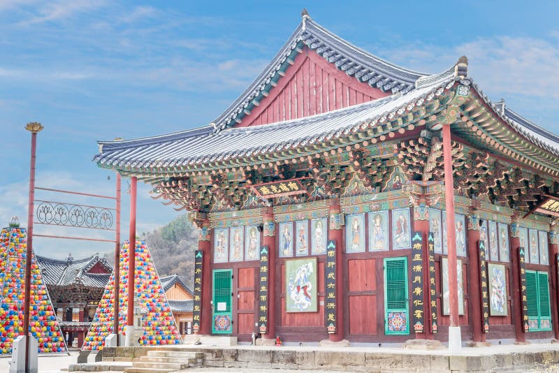 Religious building in buddhist temple Songgwangsa, South Korea. 12 april 2017 close to Budda birthday