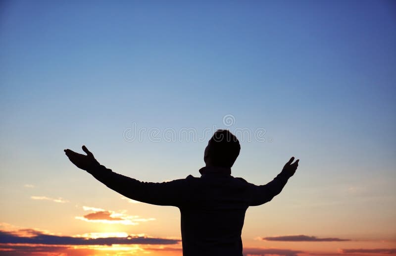 Religious Man Praying Outdoors at Sunset Stock Photo Image of life