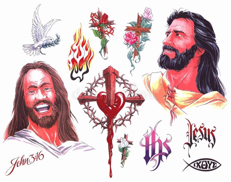 Jesus on Newskool Anchor Tattoo. Set of Labels and Elements. Vector Set  Illustration Template Tattoo. Stock Vector - Illustration of anchor,  newskool: 209958178
