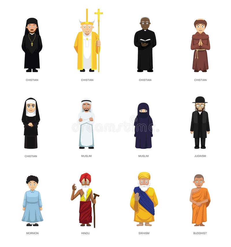 Cute Kawaii Character Set: Pessoas De Diferentes Religiões. Rabino Do  Judaísmo. Monge Do Budismo. Hinduísmo Brahman. Sacerdote Do Catolicismo.  Cristianismo Santo Pai. Islamismo Muçulmano. Símbolos De Vetor De Religião.  Desenho Animado Ilustraciones