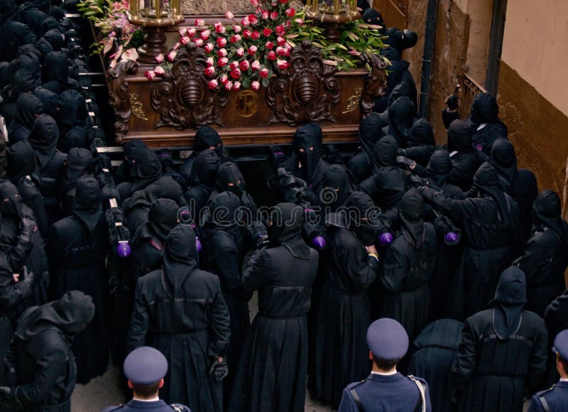 Costaleros. Bearers of religious images during processions in Holy Week. Is the most important religious festivity. Spain. Week processions stock images, royalty-free photos and pictures
