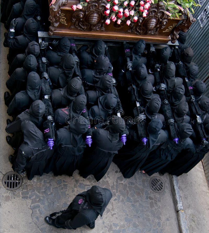 Costaleros. Bearers of religious images during processions in Holy Week. Is the most important religious festivity. Spain. Week processions stock images, royalty-free photos and pictures