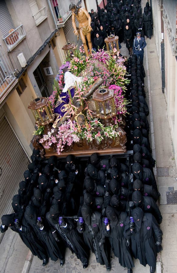 Costaleros. Bearers of religious images during processions in Holy Week. Is the most important religious festivity. Spain. Week processions stock images, royalty-free photos and pictures
