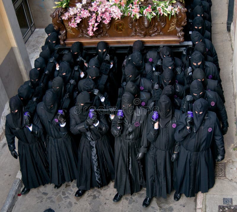 Costaleros. Bearers of religious images during processions in Holy Week. Is the most important religious festivity. Spain. Week processions stock images, royalty-free photos and pictures