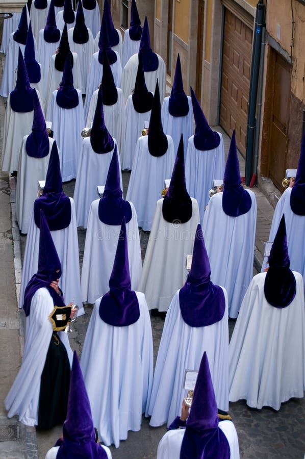 Nazarenos. Religious music band during processions in Holy Week. Is the most important religious festivity. Spain. Week processions stock images, royalty-free photos and pictures