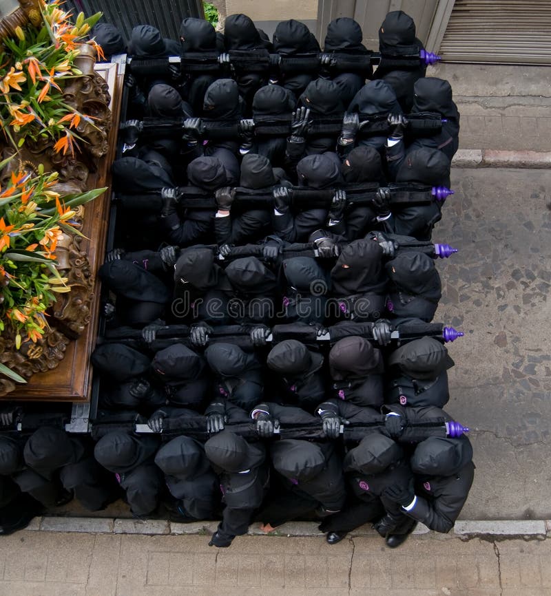 Costaleros. Bearers of religious images during processions in Holy Week. Is the most important religious festivity. Spain. Week processions stock images, royalty-free photos and pictures