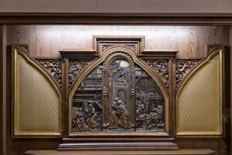Religious Triptych in a Cathedral, a Marvel of Art Editorial Photo