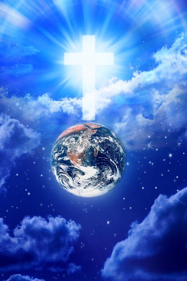 The earth with a glowing cross in heaven. The earth with a glowing cross in heaven