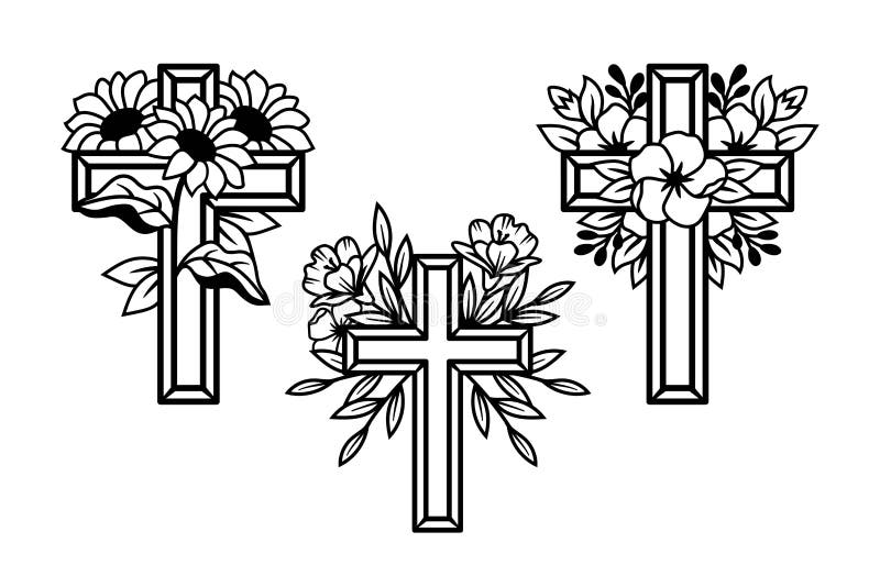 Religiösa blomkors korsar för florala korsningar av trosuppfattning illustrationsvektor