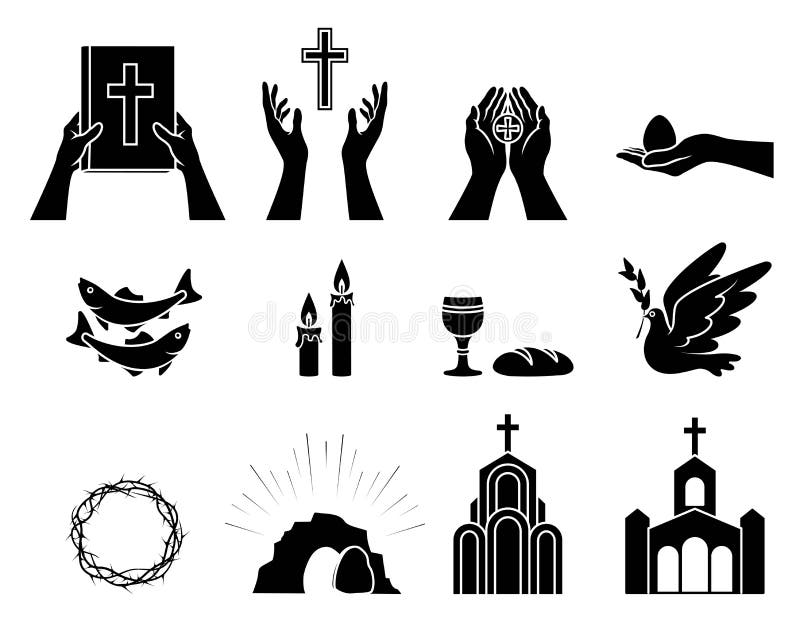 Religiöse christliche Symbole und Zeichen Set Ikonen lizenzfreie abbildung Religiöse christliche Symbole und Zeichen Set Ikonen lizenzfreie abbildung