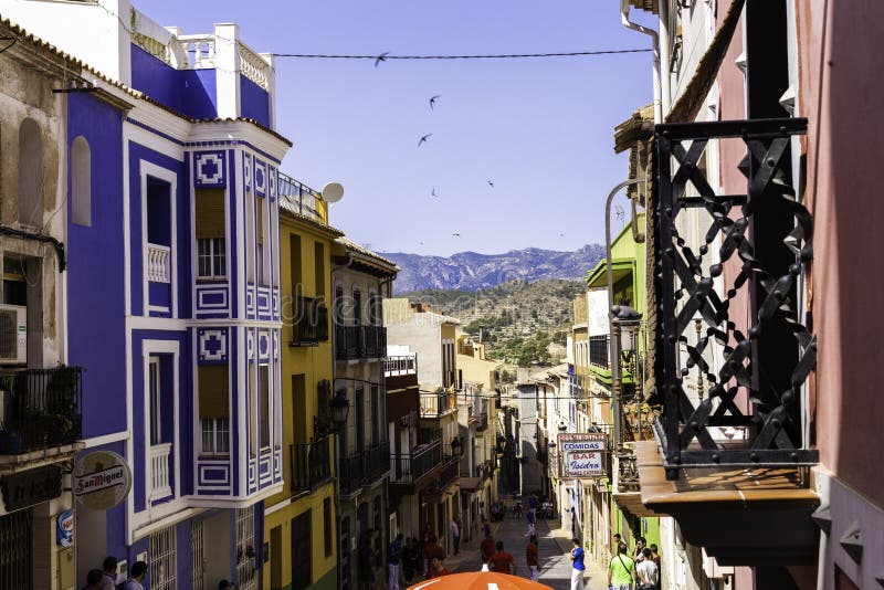 Relleu, SPAIN-June 24, 2018: Traditional pelota valenciana match played on an old town street with great attention of fans.