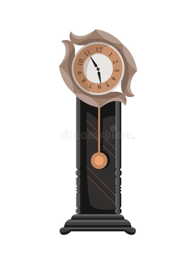 Reloj antiguo. tradicional reloj de péndulo de pie de piso o mesa con decoración de madera tallada. hermoso objeto vintage ilustración del vector