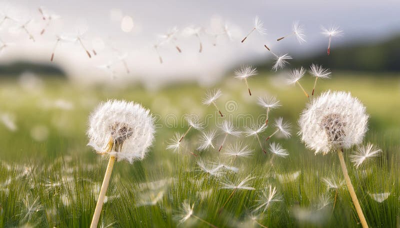 Reloj dandelion en el sol de la mañana stock de ilustración